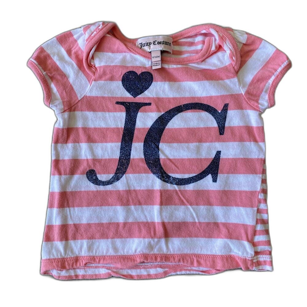 Juicy Couture Baby Girl Striped Pink White Nautical Top 6/12m Toddler Barbiecore